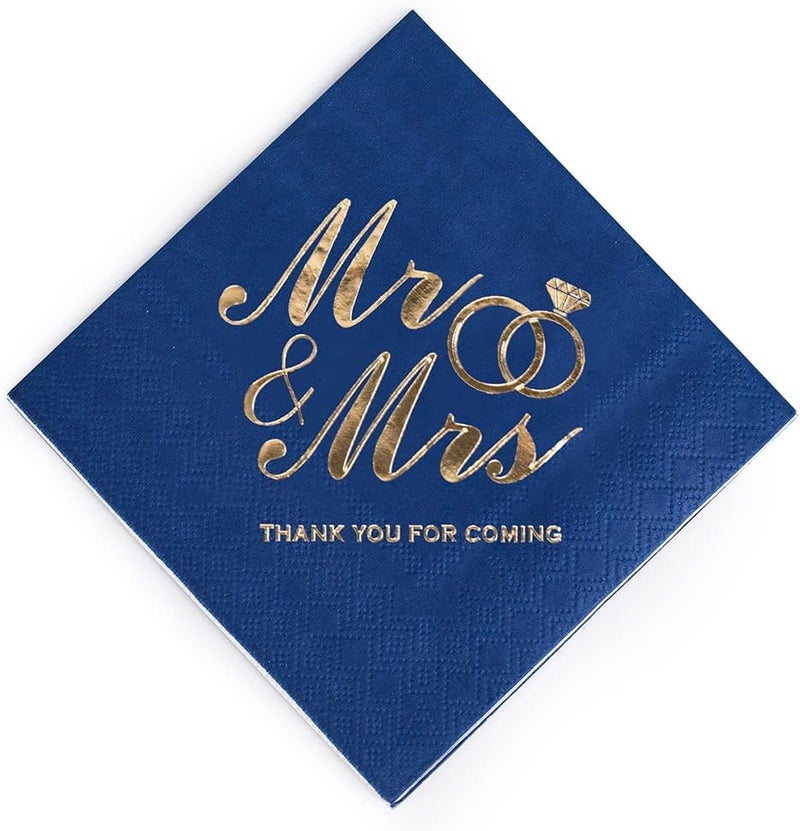 LiveBe 100 Pack of Paper Cocktail Napkins with Gold design，Formal Dinner, Anniversary, Wedding Napkins for Tables, Guestrooms, Restrooms(5 x 5 in，3-ply) (Light blue) - Image 1